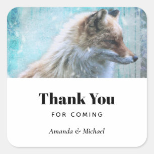 Niedlich Furry Fox auf Blue Grunge Hintergrund Dan Quadratischer Aufkleber