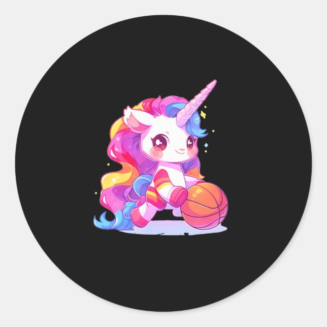 Niedlich Fußball-Basketball Einhorn Runder Aufkleber (Vorderseite)