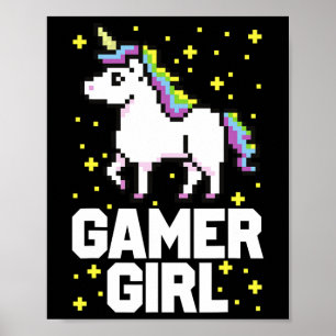 Niedlich Gamer Girl Galaxy Rainbow Unicorn Videosp Poster