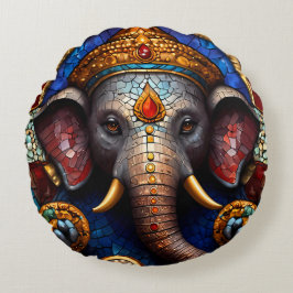 Niedlich Ganesh Blue Elephant God Round Cushion Pi Rundes Kissen