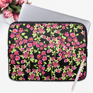 Niedlich Garden Blume Rosa grün auf schwarzem Hint Laptopschutzhülle