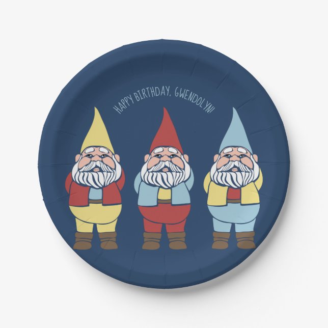 Niedlich Garden Gnomes Custom Message Party Pappteller (Vorderseite)