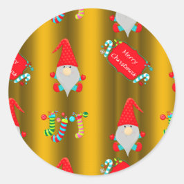 Niedlich Garden Gnomes Gold Weihnachten Runder Aufkleber