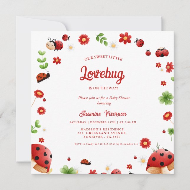 Niedlich Garden kleine Ladybug Babydusche Einladun Einladung (Vorderseite)