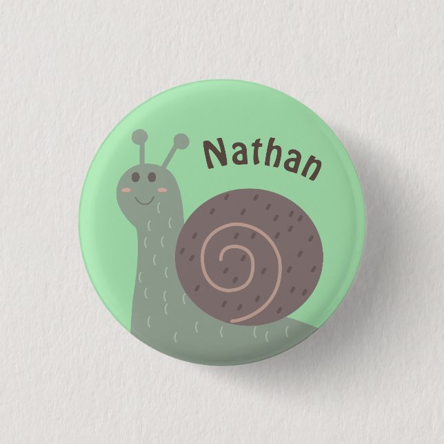Niedlich Garden Snail Personalisiert Kinder Button (Vorderseite)
