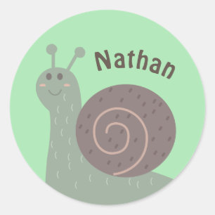 Niedlich Garden Snail Personalisiert Kinder Runder Aufkleber