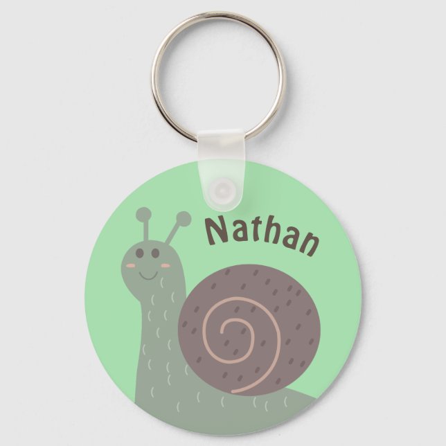 Niedlich Garden Snail Personalisiert Kinder Schlüsselanhänger (Vorderseite)
