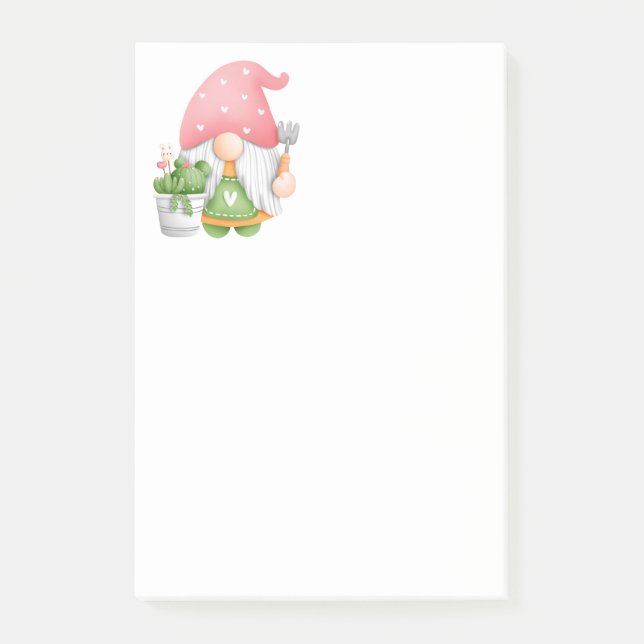 Niedlich Gärtner Grüner Pink Aquarellgarten Gnome  Post-it Klebezettel (Vorderseite)