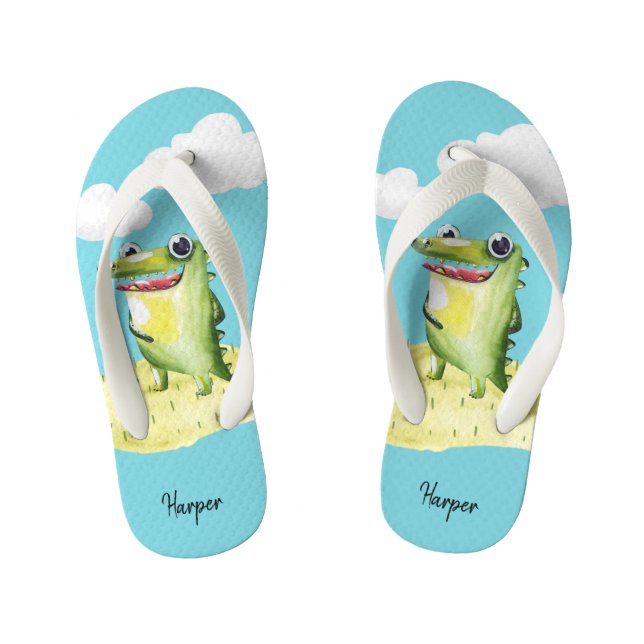 Niedlich Gator-Abbildung mit Ihrem Namen Kinderbadesandalen (Fußbett)