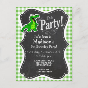 Niedlich Gator; Green Gingham Einladungspostkarte