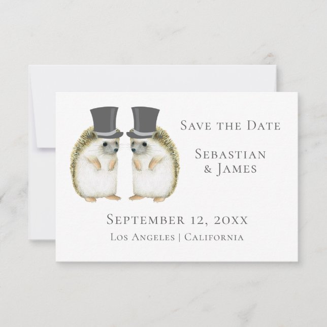 Niedlich Gay Wedding Igel Save the Date (Vorderseite)