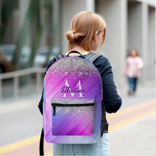Niedlich gebürstete lila Imitate, silber Glitzer, Bedruckter Rucksack