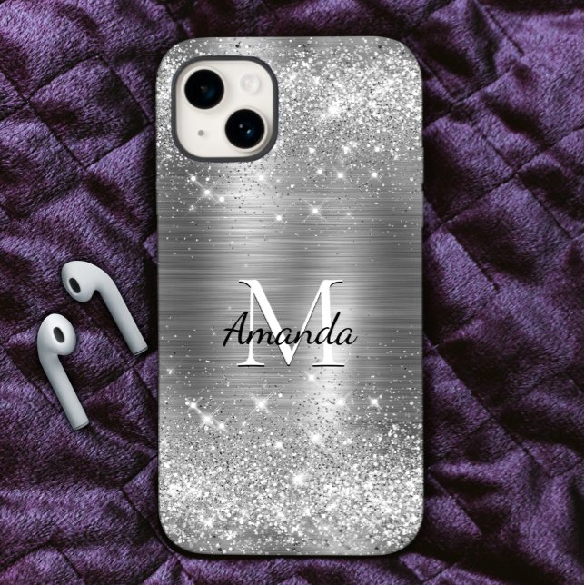 Niedlich gebürstetes Silbersilber-Imitat Glitzer M Case-Mate iPhone Hülle (Von Creator hochgeladen)