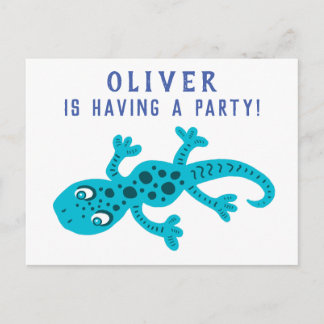 Niedlich Gecko Lizard Blue Kindergeburtstag Party Einladungspostkarte