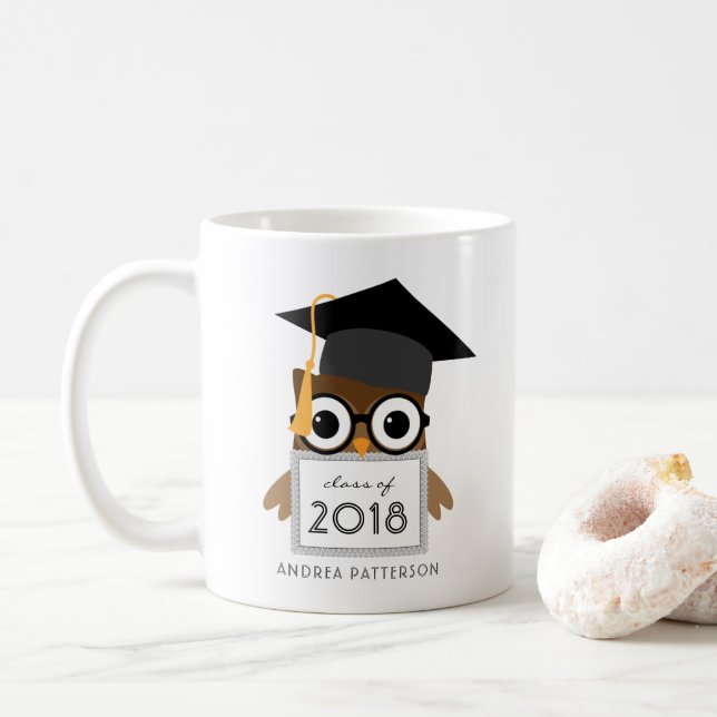 Niedlich Geeky Graduate Owl Personalisierter Absch Kaffeetasse (Mit Donut)