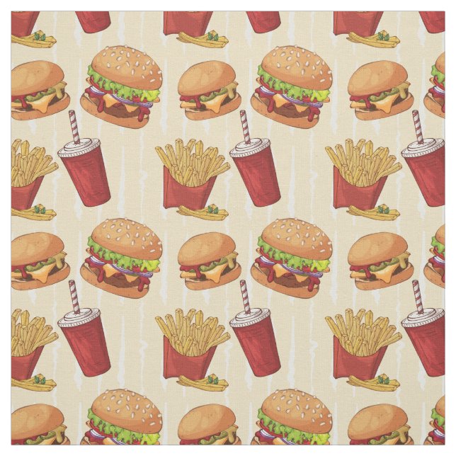 Niedlich geflieste Burger und Pommes frites Stoff (Muster)