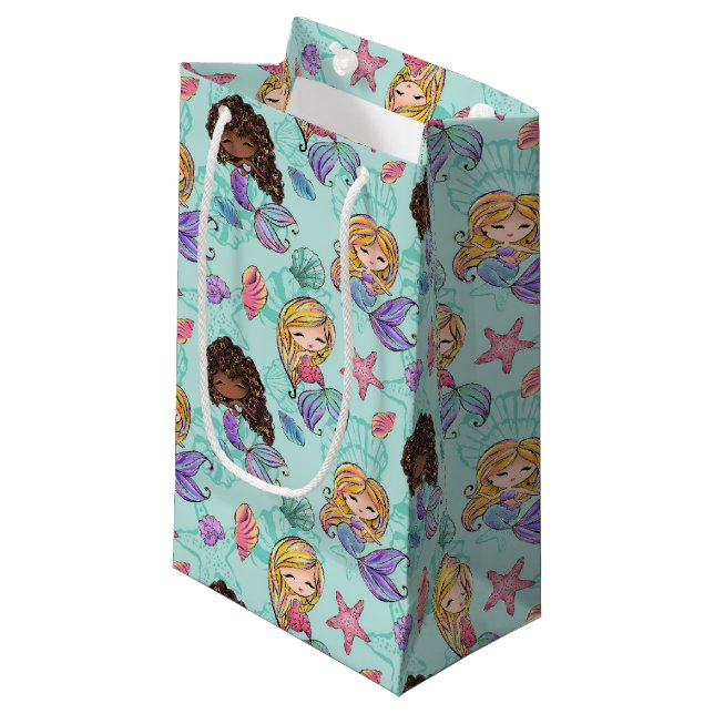 niedlich gefliestes Mermaid-Party Kleine Geschenktüte (Vorderseite Schrägansicht)