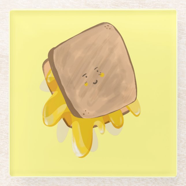 Niedlich gegrillter Käse Glasuntersetzer (Vorderseite)