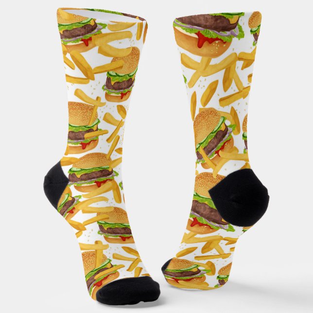 niedlich gekachelte Hamburger mit Pommes frites Socken (Gewinkelt)