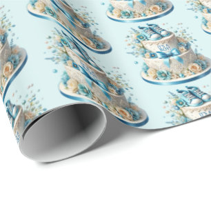 Niedlich gekachelte Jungen Babyduschkuchen Geschenkpapier