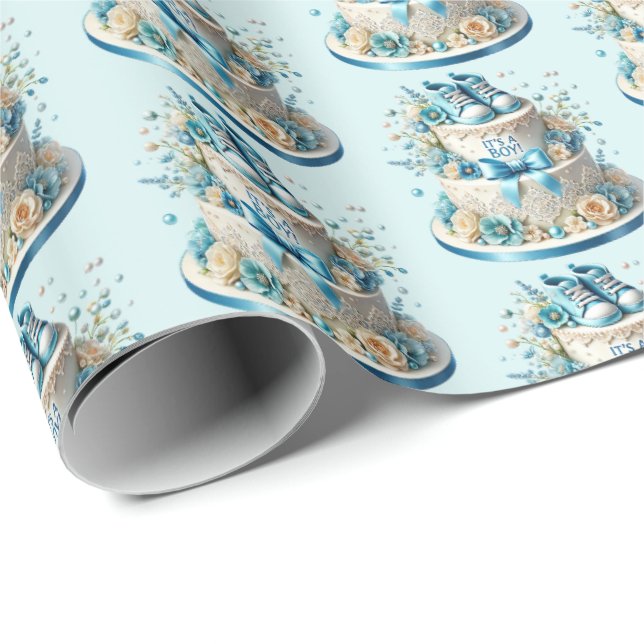 Niedlich gekachelte Jungen Babyduschkuchen Geschenkpapier (Rolleneckpunkt)
