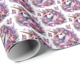 Niedlich gekachelte Mädchen, Einhorn-Party Geschenkpapier