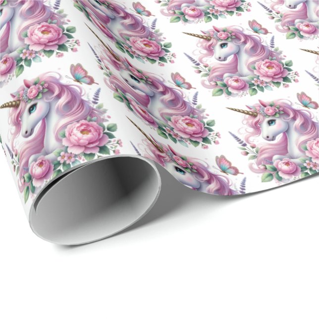 Niedlich gekachelte Mädchen, Einhorn-Party Geschenkpapier (Rolleneckpunkt)