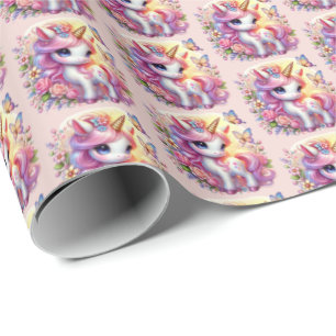 Niedlich gekachelte Mädchen, Einhorn-Party Geschenkpapier