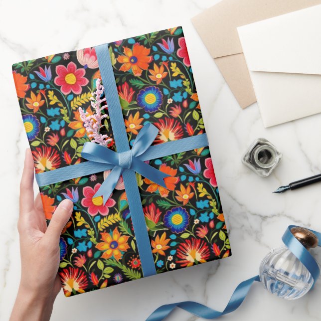 Niedlich gekachelte mexikanische Fiesta-Blume Geschenkpapier (Schenken)