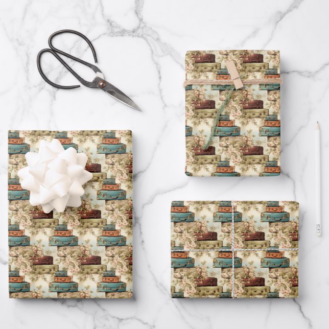 niedlich gekachelte Reisekoffer Geschenkpapier Set (Vorderseite)