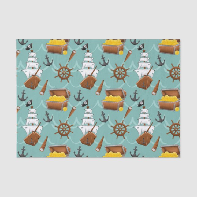 niedlich gekacheltes Piratenschiff-Party Seidenpapier (Vorderseite)