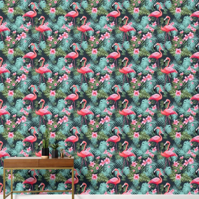 Niedlich gekacheltes rosa Flamingo-Muster Tapete (Korridor)