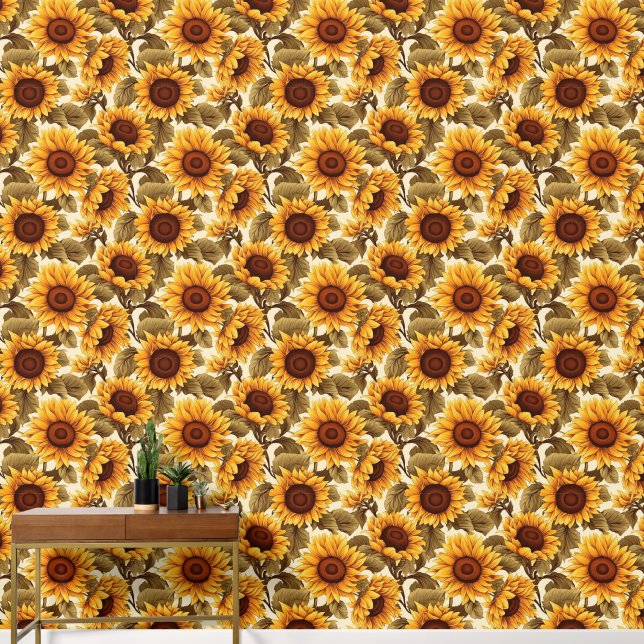 Niedlich gekacheltes Sonnenblumenmuster Tapete (Korridor)