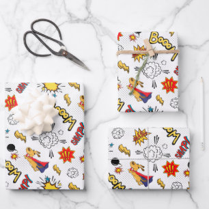 niedlich gekacheltes Superheld-Party Geschenkpapier Set