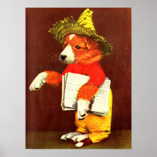 niedlich gekleideter Welpenpaperboy Poster