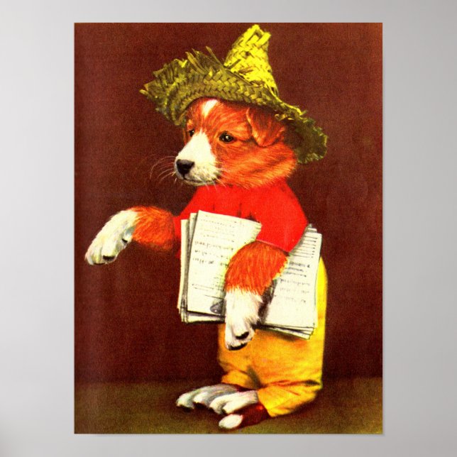 niedlich gekleideter Welpenpaperboy Poster (Vorne)