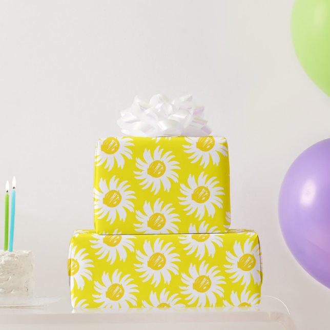 Niedlich-gelb-blaues Blumenmuster Federchic Geschenkpapier (Partygeschenke)