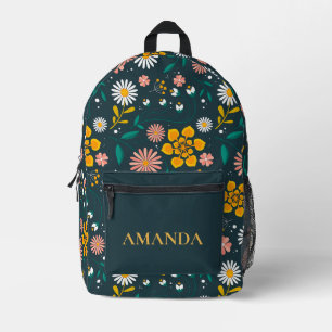 Niedlich-gelb-grün Hübsche Blumenschrift mit Namen Bedruckter Rucksack