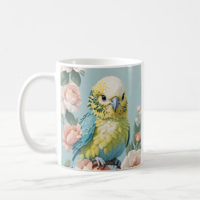 Niedlich Gelb und Blau Budgie Parakeet Bird Kaffeetasse (Links)