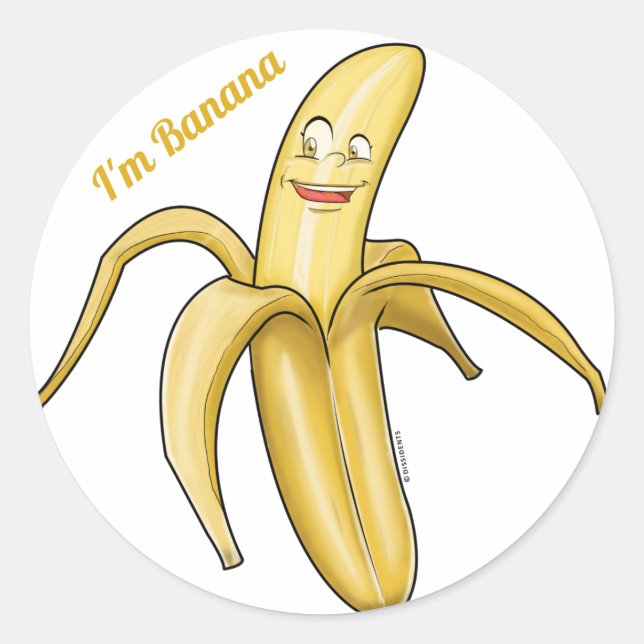 Niedlich Gelbe Banane - Funny Fruit Cartoon Runder Aufkleber (Vorderseite)