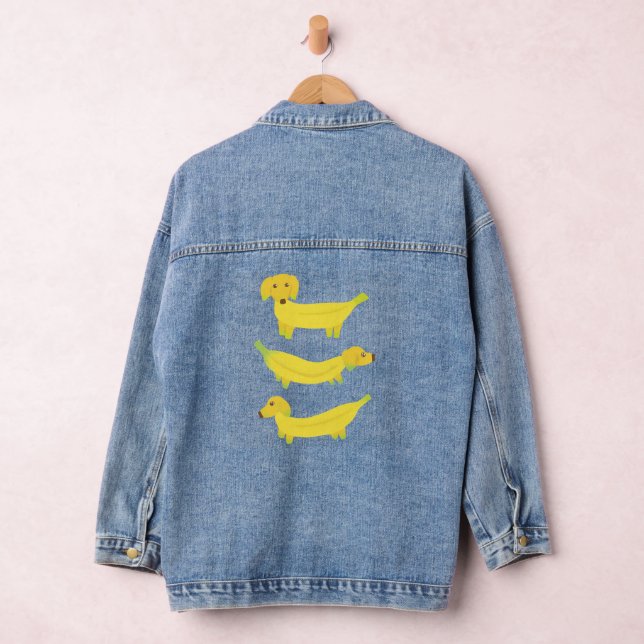 Niedlich-Gelbe Bananenhunde Grafik Jeansjacke (Hangar)