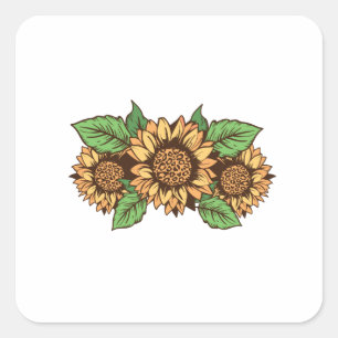 Niedlich Gelbe Blumen Sonnenblumen Kunst Quadratischer Aufkleber