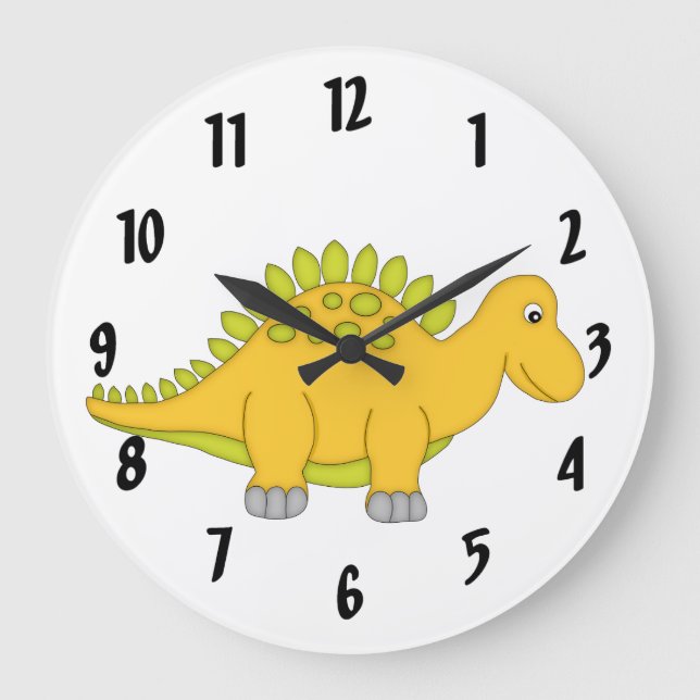 Niedlich-Gelbe Dinosaurier-Uhr-Kid Große Wanduhr (Vorderseite)