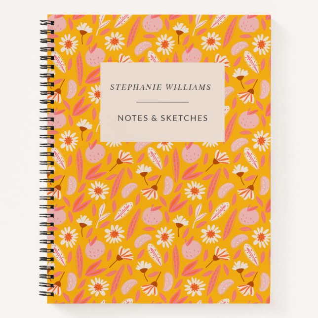 Niedlich Gelbe Erdbeere Blume Muster Personalisier Notizbuch (Vorderseite)
