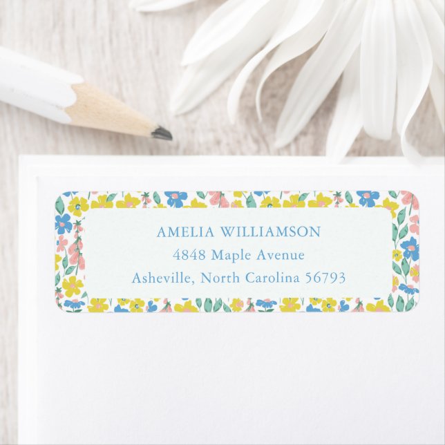 Niedlich-gelbe florale Rücksendeadresse (Insitu)