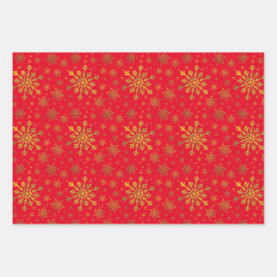 Niedlich Gelbe goldene Weihnachtsschneeflocken auf Geschenkpapier Set