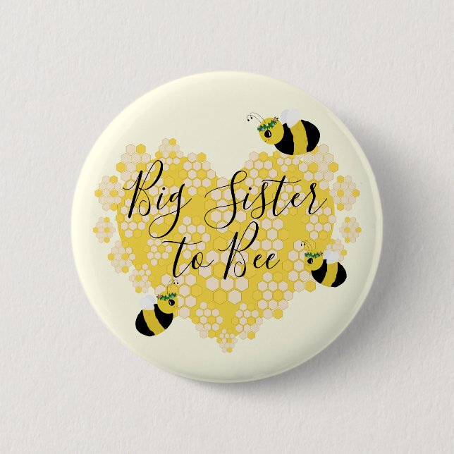 Niedlich Gelbe Honigwabe Herz Big Sister to Bee Button (Vorderseite)