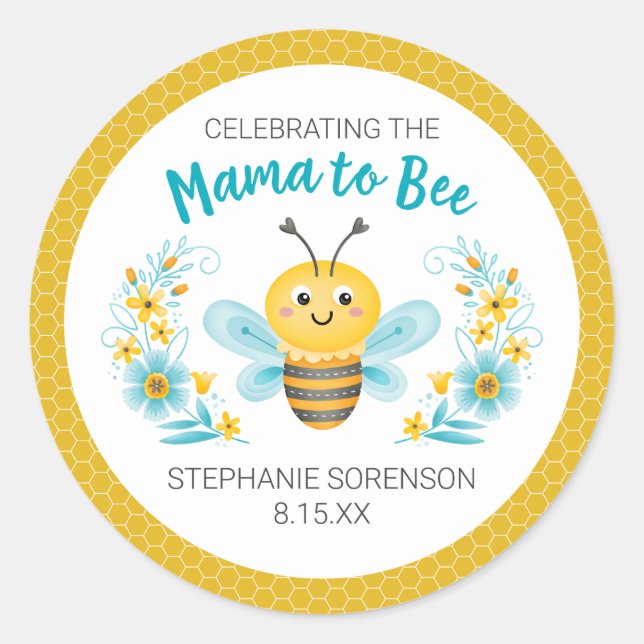 Niedlich-Gelbe Mama bis Bee-Baby-Dusche Runder Aufkleber (Vorderseite)