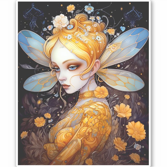 Niedlich Gelbe Märchen Fantasy Art Aufkleber (Vorderseite)
