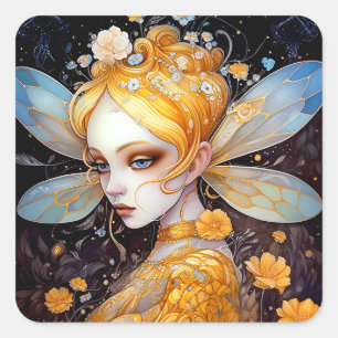 Niedlich Gelbe Märchen Fantasy Art Quadratischer Aufkleber
